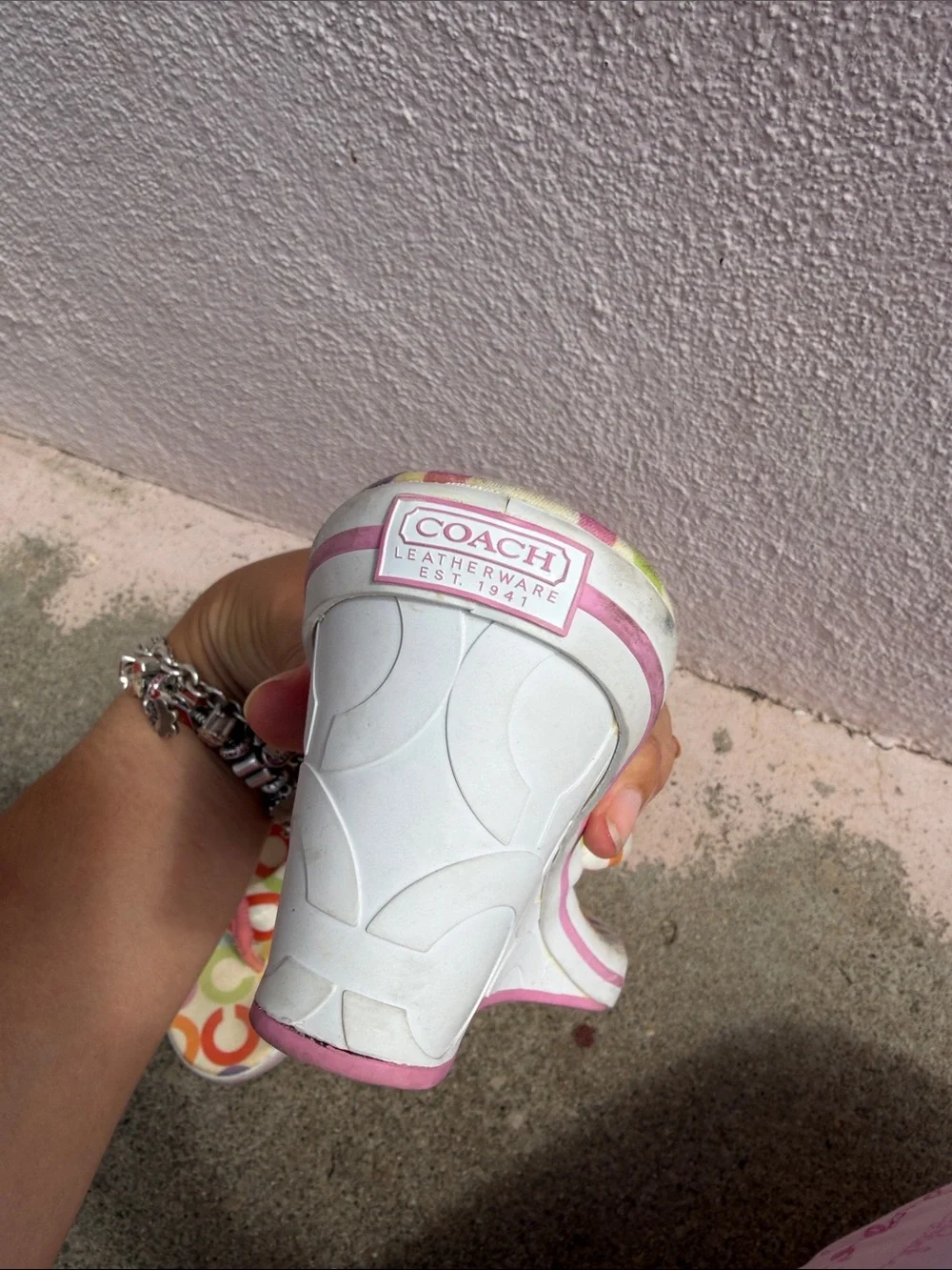 Y2K Coach Dalores A0135 Wedge Flip Flops Multicolor Signature C Pink Size 9B